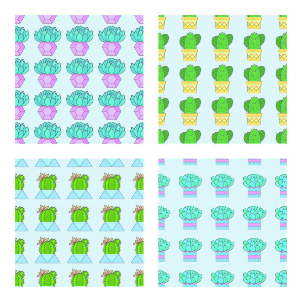 设置四个无缝模式与仙人掌图片下载