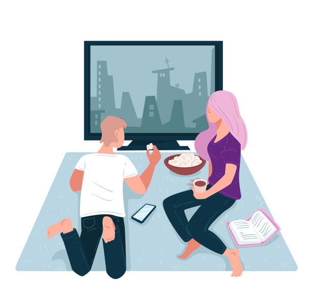 男人和女人在家里看电影图片下载