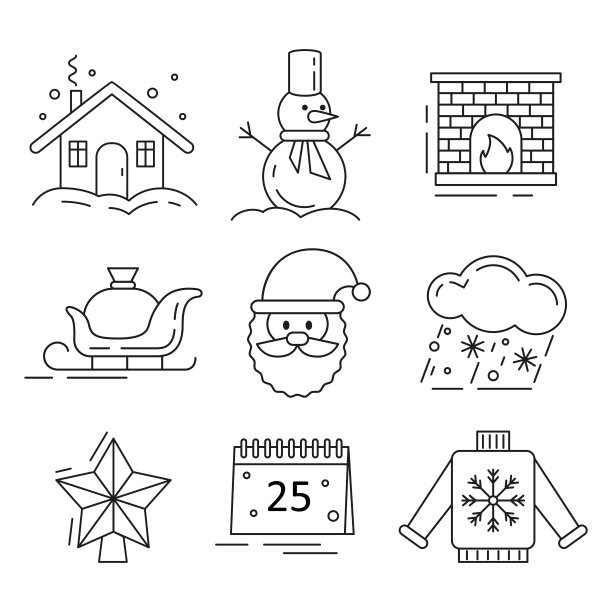 一套扁平的圣诞节图标。图片下载