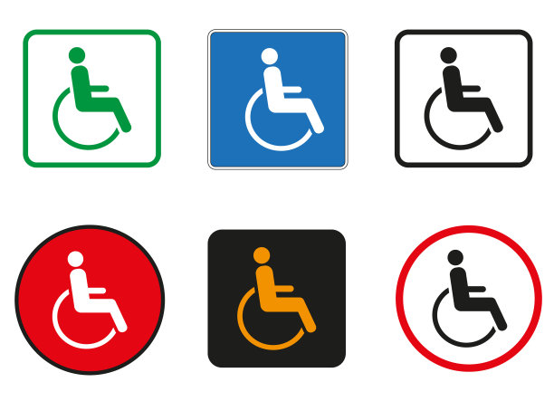 设置图标与蓝色禁用白色背景。老年人。矢量图标设计的汽车等。图片下载