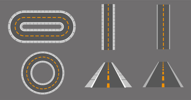 一套道路和高速公路矢量插图。赛车轨道。道路矢量图上的灰色背景。图片下载