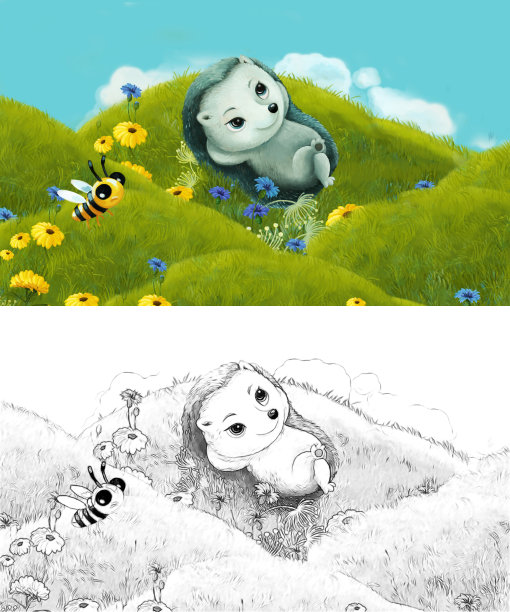 漫画与速写场景与速写森林动物在草地上-插图图片下载