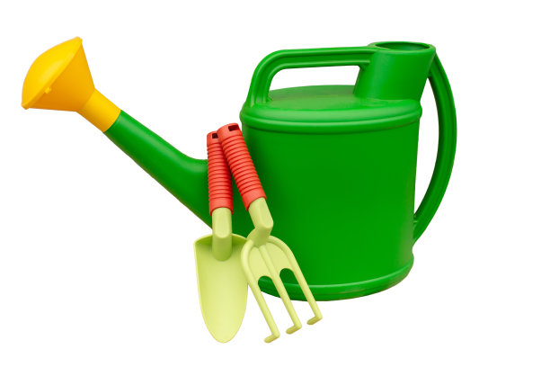 园艺设置以绿色花园浇水可以站在白色的背景图片下载