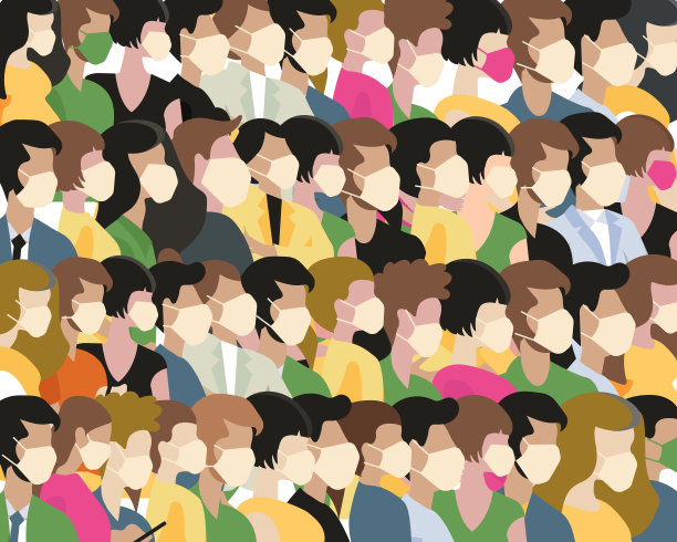 冠状病毒大流行。冠状病毒检疫媒介的概念说明。新型冠状病毒(2019-nCoV)，人戴白色医用口罩。无缝模式。平面矢量图图片下载