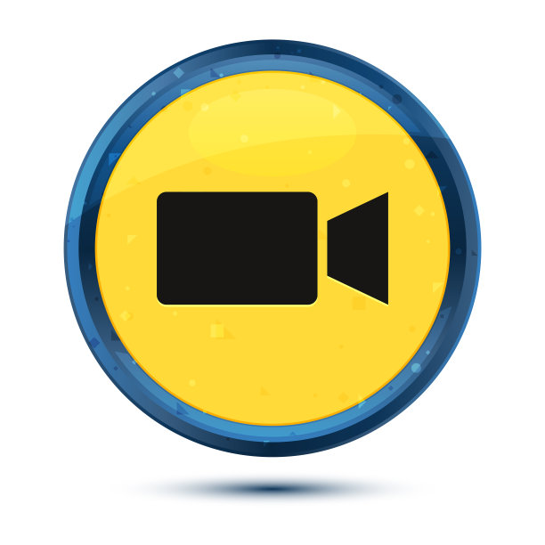 黄色圆形按钮上的精美视频相机图标图片下载