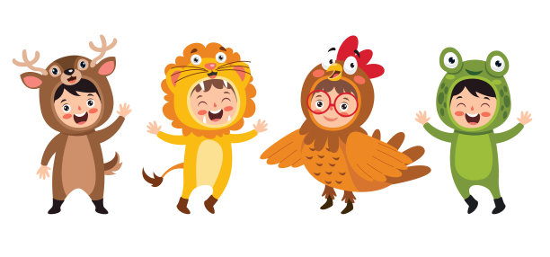 有趣的儿童Waering动物服装图片下载