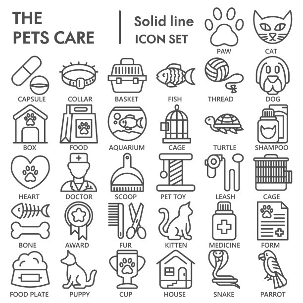 宠物护理线图标设置兽医符号图片下载