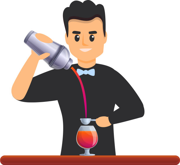 调酒师使鸡尾酒图标卡通风格图片下载