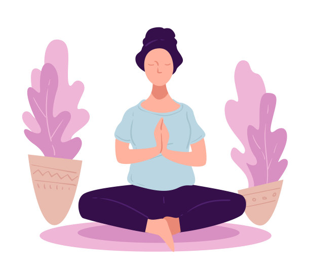 在家练习瑜伽体式或冥想的妇女图片下载
