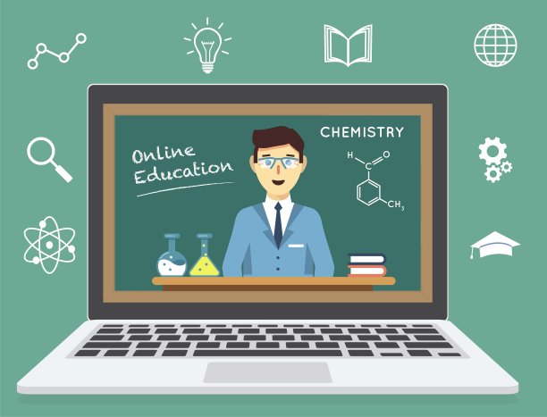 在线教育：女教师通过笔记本电脑屏幕授课图片下载