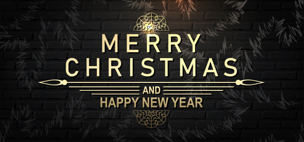 圣诞作文，砖盾，剪影抽象的杉木树枝，文字闪烁图片下载