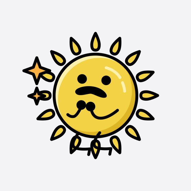 可爱的黄色太阳吉祥物人物在平面设计图片下载