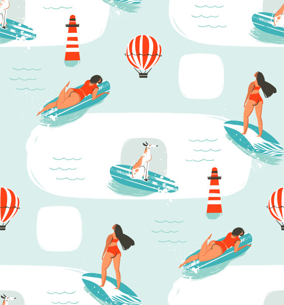 手绘卡通画夏日时光的乐趣图片下载