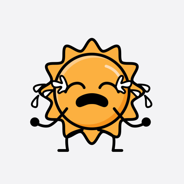 可爱的太阳吉祥物角色在平面设计风格图片下载