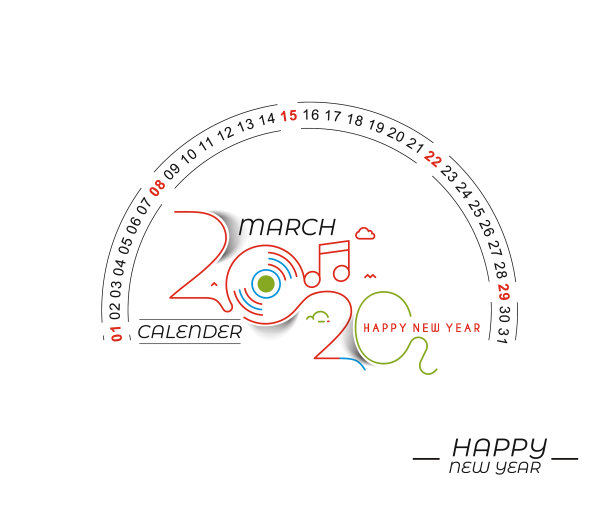 2020年新年快乐日历-新年假期图片下载