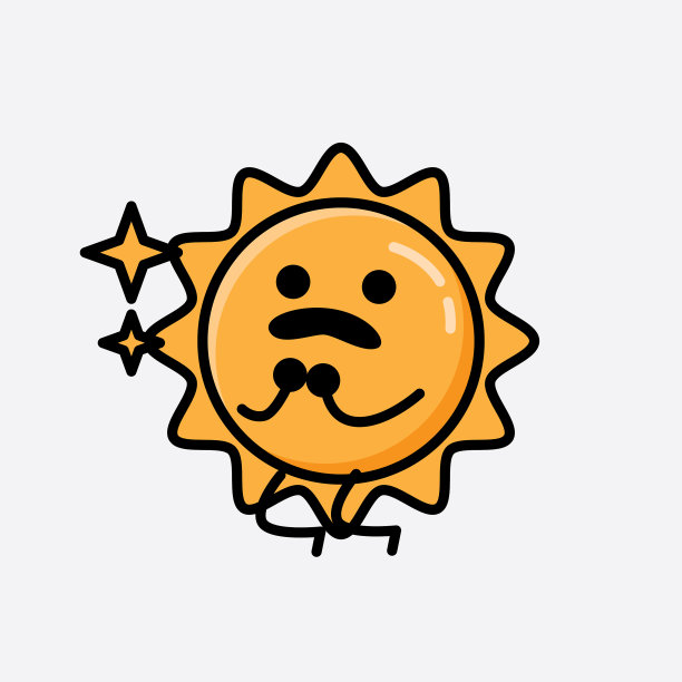 可爱的太阳吉祥物角色在平面设计风格图片下载