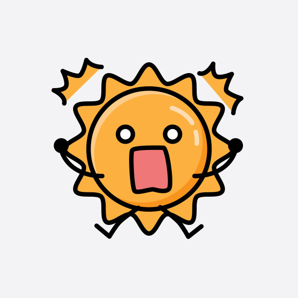可爱的太阳吉祥物角色在平面设计风格图片下载