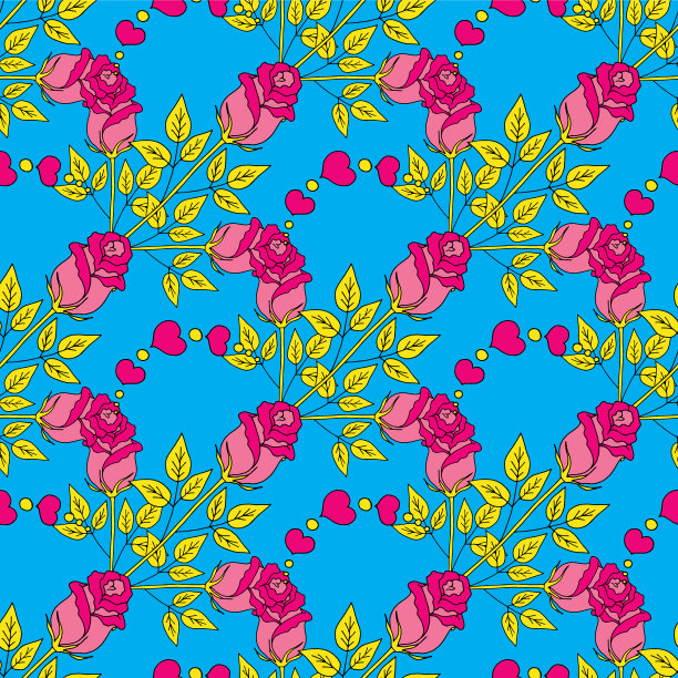 情人节无缝图案玫瑰和心形图片下载