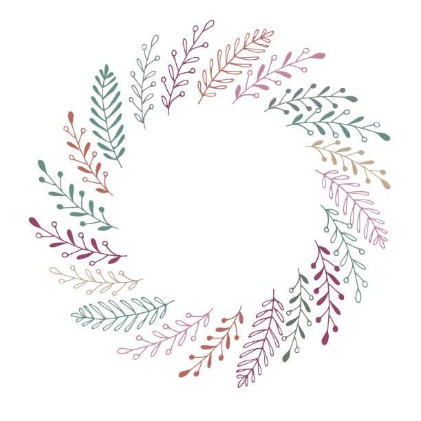 树枝花环。冷淡的绿色框架。圆的形状。结婚请柬和生日卡。矢量插图。花的设计与空白的文字，照片，保存日期，标志，字母。图片下载