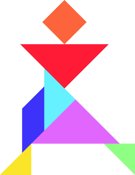 七巧板在奔跑或快乐的人的形状上图片下载