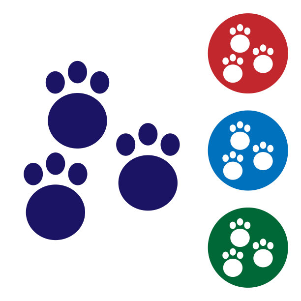 蓝色爪印图标孤立在白色背景图片下载