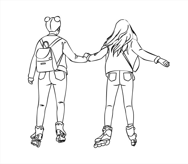 两个女孩骑着旱冰鞋后视镜女孩图片下载