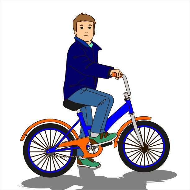 一个穿着便服的男孩正坐在自行车上图片下载
