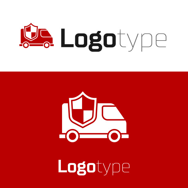 红色汽车与盾牌图标隔离在白色图片下载