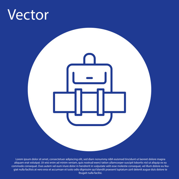 蓝线徒步背包图标孤立在蓝色图片下载