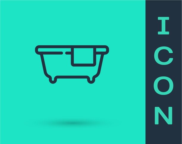 黑色线条浴缸图标隔离在绿色图片下载