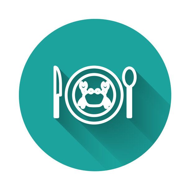 白线服务的螃蟹在盘子上图标孤立图片下载