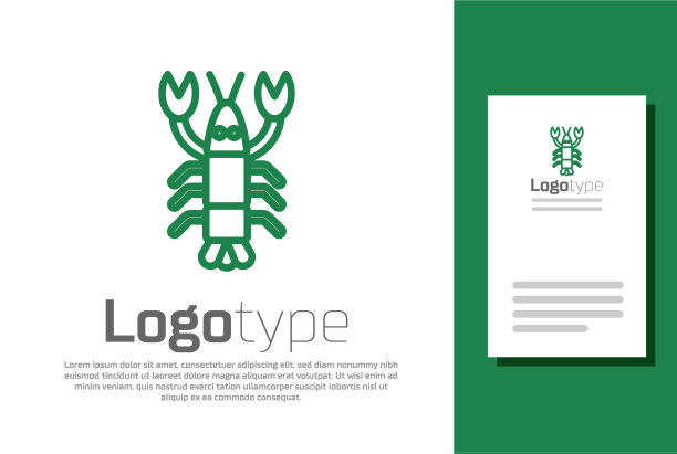 绿色线龙虾图标孤立在白色图片下载