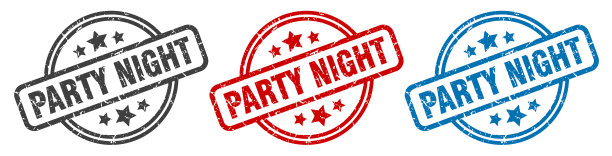 晚会夜邮票晚会夜圆孤立的标志图片下载