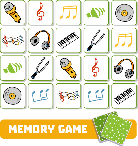 儿童记忆游戏与音乐卡片图片下载