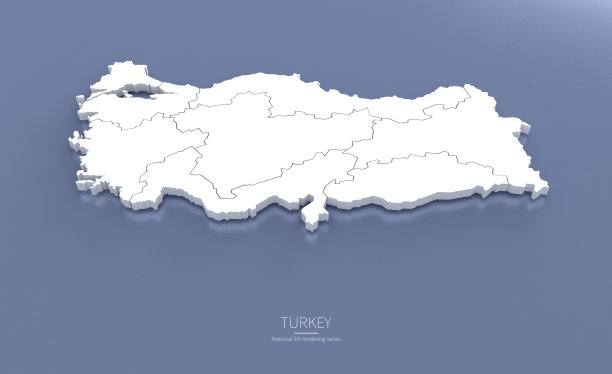土耳其的3 d地图。中东国家国家地图3D渲染集。图片下载