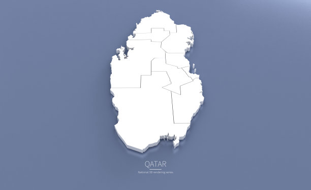卡塔尔的3 d地图。中东国家国家地图3D渲染集。图片下载