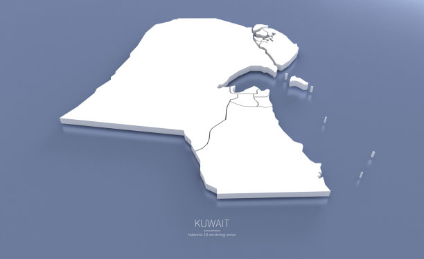科威特的3 d地图。国家地图3D渲染集在美洲大陆。图片下载