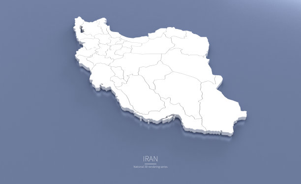 伊朗3 d地图。中东国家国家地图3D渲染集。图片下载