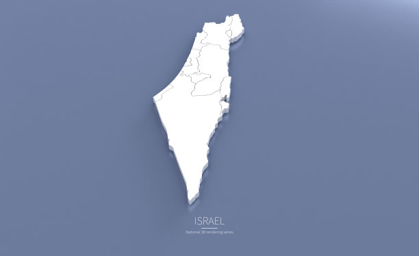 以色列3 d地图。中东国家国家地图3D渲染集。图片下载