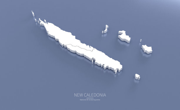 新的caledoniaMap 3 d。国家地图3D渲染设置在南太平洋国家。图片下载