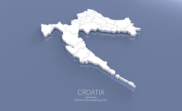 克罗地亚3 d地图。欧洲国家的国家地图3D渲染集。图片下载