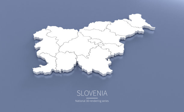 斯洛文尼亚的3 d地图。欧洲国家的国家地图3D渲染集。图片下载