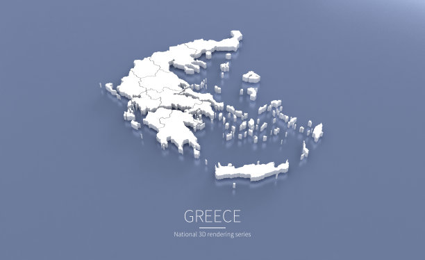 希腊的3 d地图。欧洲国家的国家地图3D渲染集。图片下载