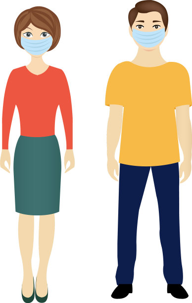 男人和女人带着医用口罩隔离白色图片下载