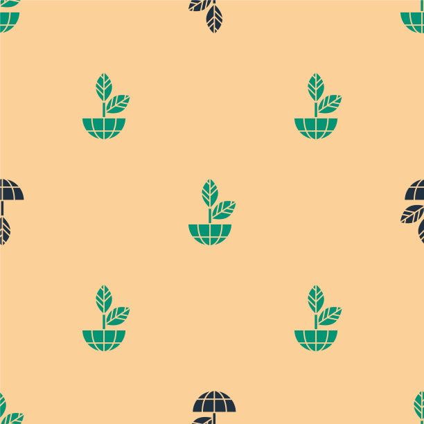 绿色和黑色地球和植物图标图片下载