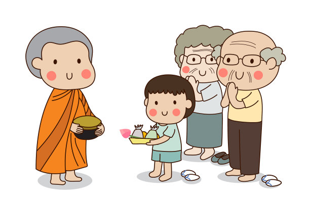 佛教新手拿着钵盂接受食物图片下载