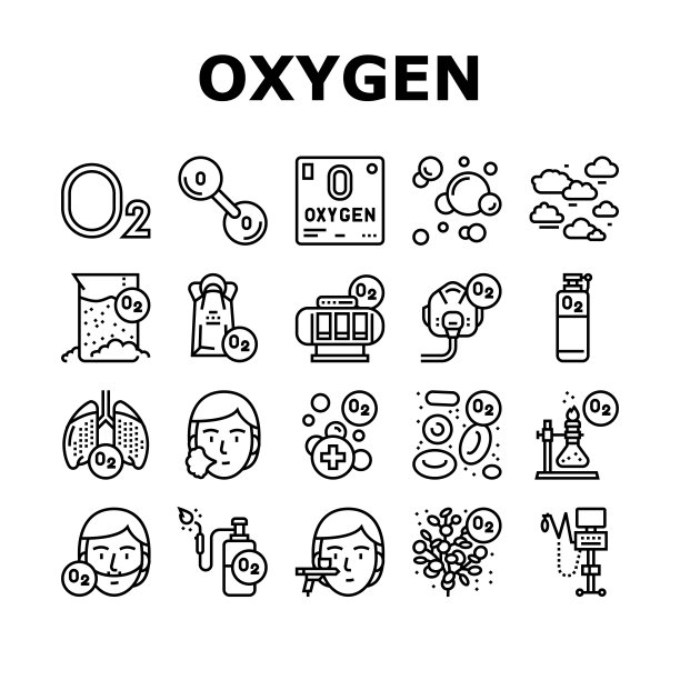 氧气氧气化学收集图标设置矢量图片下载