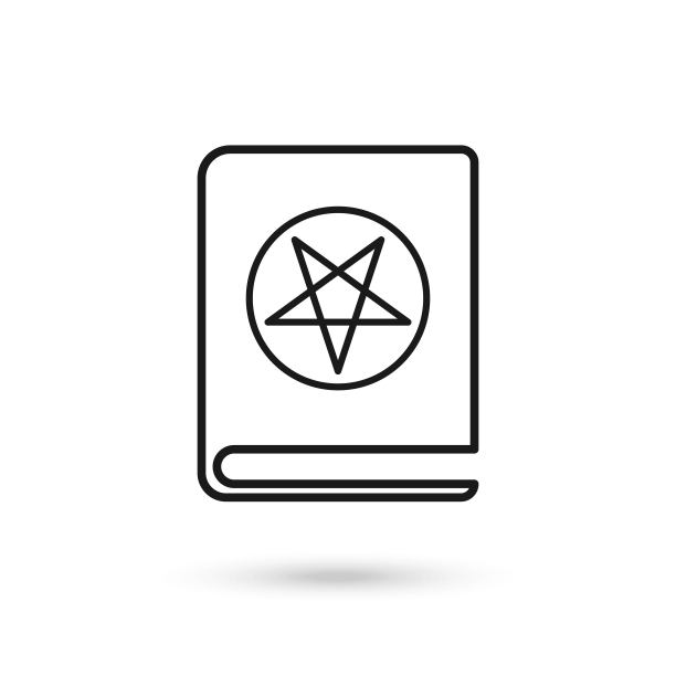 书与五角星固体图标。撒旦书网络矢量插图孤立在白色背景。魔法书字形风格设计。图片下载