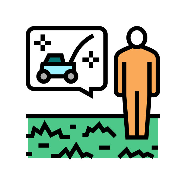 园丁梦想的割草机颜色图标矢量插图图片下载