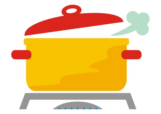 锅上的炉子，燃烧器，红色和黄色矢量图标图片下载